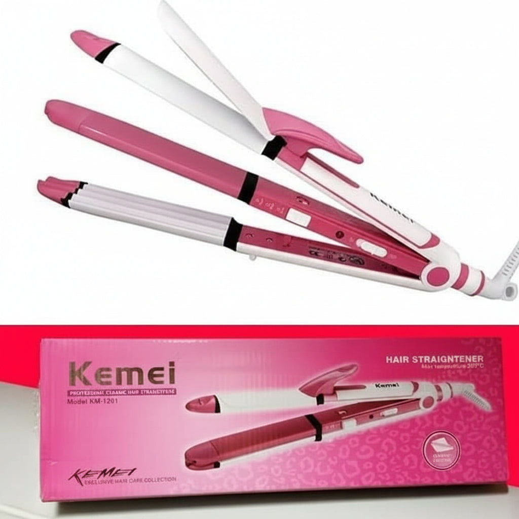 Kemei 3-in-1 Hair Styling Tool – Straightener, Curler Crimper